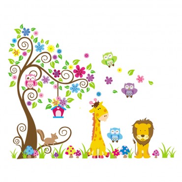 Jungle Zoo Animal Giraffe Lion Squirral Monkey Wall Decal Sticker ZY1218