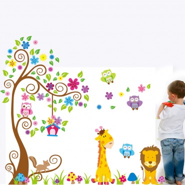 Jungle Zoo Animal Giraffe Lion Squirral Monkey Wall Decal Sticker ZY1218