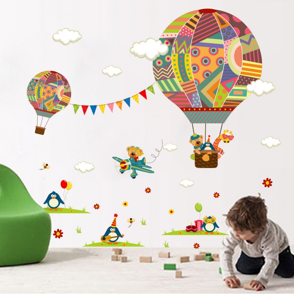 Jungle Zoo Animal Flying Balloon Wall Decal Sticker