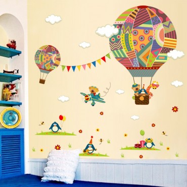 Jungle Zoo Animal Flying Balloon Wall Decal Sticker