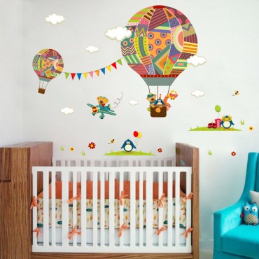 Jungle Zoo Animal Flying Balloon Wall Decal Sticker