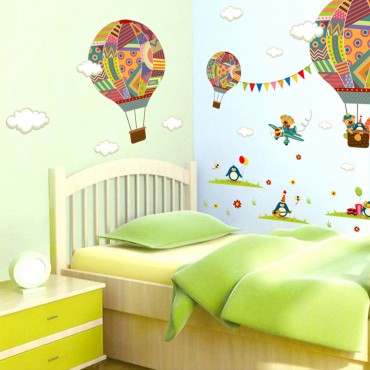 Jungle Zoo Animal Flying Balloon Wall Decal Sticker