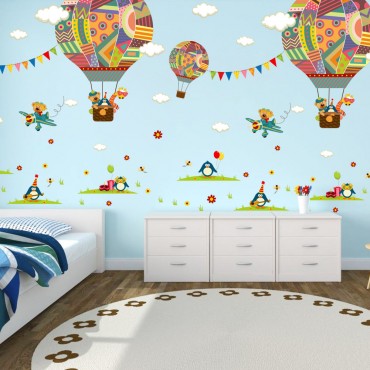 Jungle Zoo Animal Flying Balloon Wall Decal Sticker