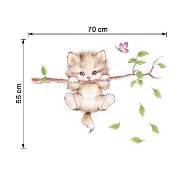 Lovely Kitty Climbing on Tree Wall Decal Sticker