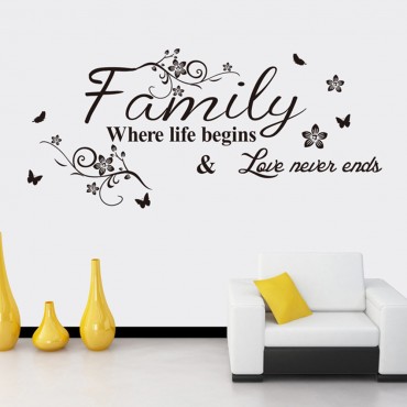 Family where life begins and love never ends Wall Decal Sticker