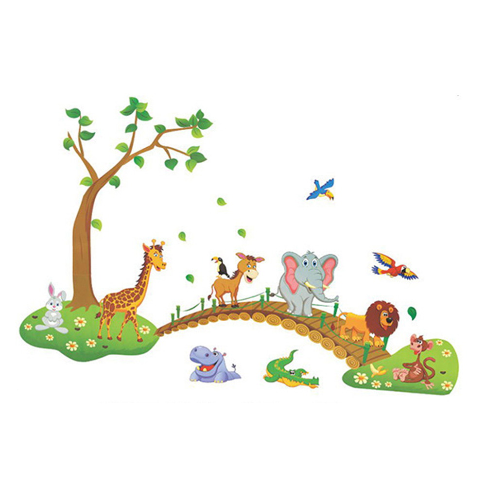 Jungle Zoo Animals Crossing Bridges Wall Decal Sticker