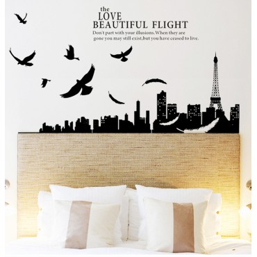 Birds flying around Eiffel Tower Paris City Wall Decal Sticker