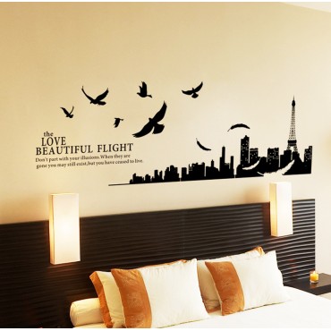 Birds flying around Eiffel Tower Paris City Wall Decal Sticker