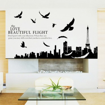 Birds flying around Eiffel Tower Paris City Wall Decal Sticker