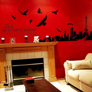 Birds flying around Eiffel Tower Paris City Wall Decal Sticker