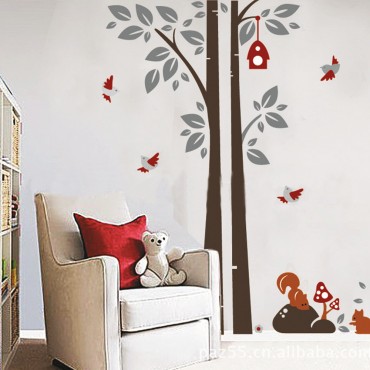 Squirral and birds playing on Tree Wall Decal Sticker