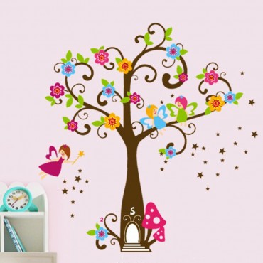 Angel on Colorful Tree Wall Decal Sticker