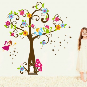 Angel on Colorful Tree Wall Decal Sticker