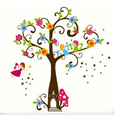 Angel on Colorful Tree Wall Decal Sticker