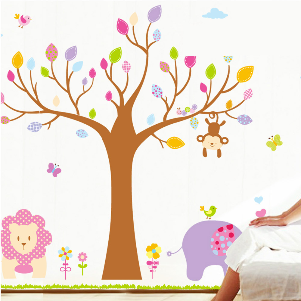 Jungle Zoo Animal Lion Monkey Elephant Wall Decal Sticker