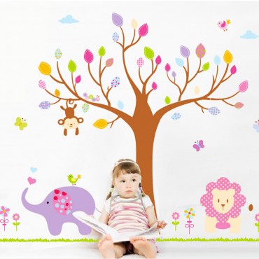 Jungle Zoo Animal Lion Monkey Elephant Wall Decal Sticker