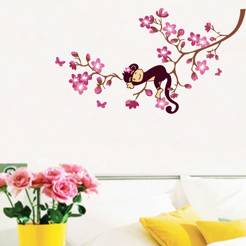 Monkey on Blossom Tree Wall Decal Sticker