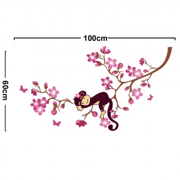 Monkey on Blossom Tree Wall Decal Sticker