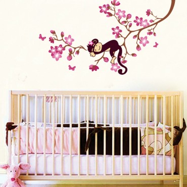 Monkey on Blossom Tree Wall Decal Sticker