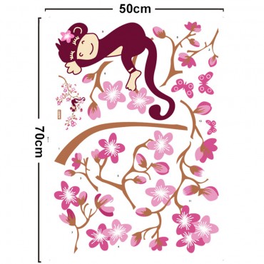 Monkey on Blossom Tree Wall Decal Sticker