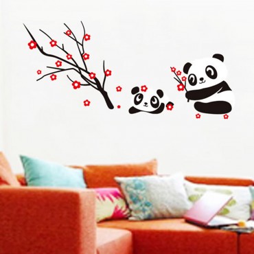 Panda with Blossom Tree Wall Decal Sticker