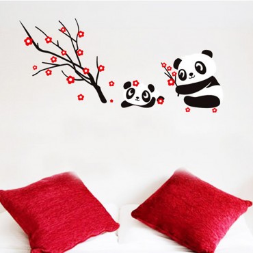 Panda with Blossom Tree Wall Decal Sticker