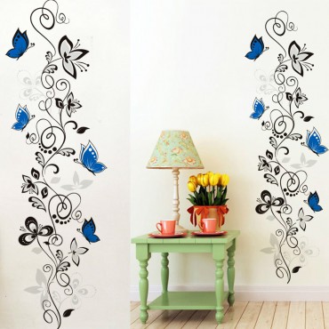 Blue Butterfly Floral Wall Decal Sticker