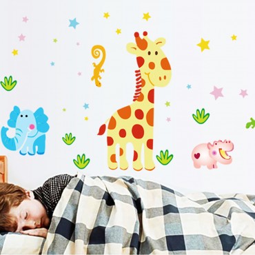 Jungle Zoo Animal Elephant Giraffe Hippo Wall Decal Sticker MJ7009