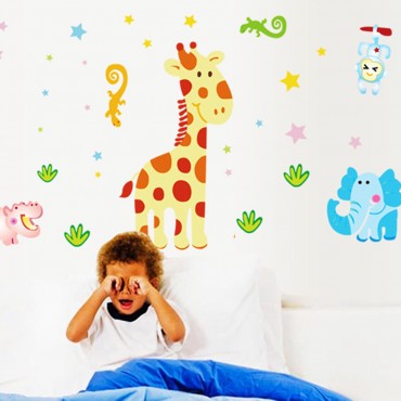 Jungle Zoo Animal Elephant Giraffe Hippo Wall Decal Sticker MJ7009