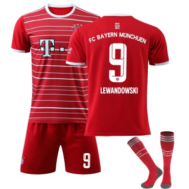 22/23 Bayern Munich Lewandowski N. 9 Home Field Kids Men Football Jersey Kits