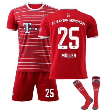 22/23 Bayern Munich Muller N. 25 Home Field Kids Men Football Jersey Kits