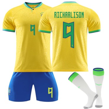 22/23 Brazil Richarlison N. 9 Home Field Kids Men Football Jersey Kits