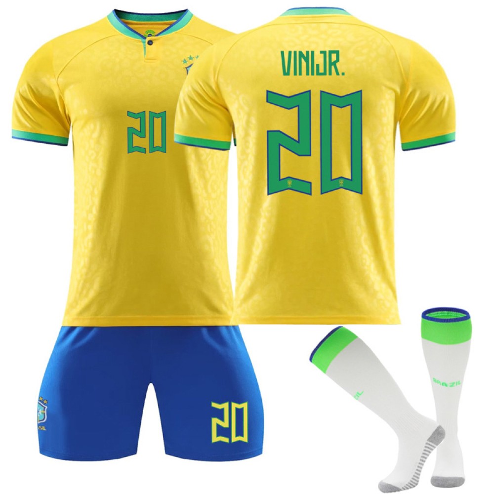 22/23 Brazil Vini.Jr N. 20 Home Field Kids Men Football Jersey Kits