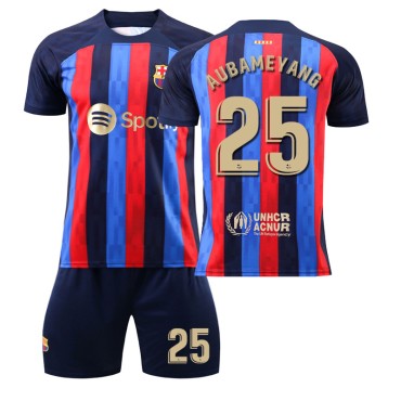 22/23 Barcelona Aubameyang N. 25 Home Field Kids Men Football Jersey Kits