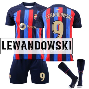 22/23 Barcelona Lewandowski N. 9 Home Field Kids Men Football Jersey Kits