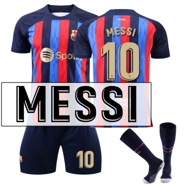 22/23 Barcelona Messi N. 10 Home Field Kids Men Football Jersey Kits