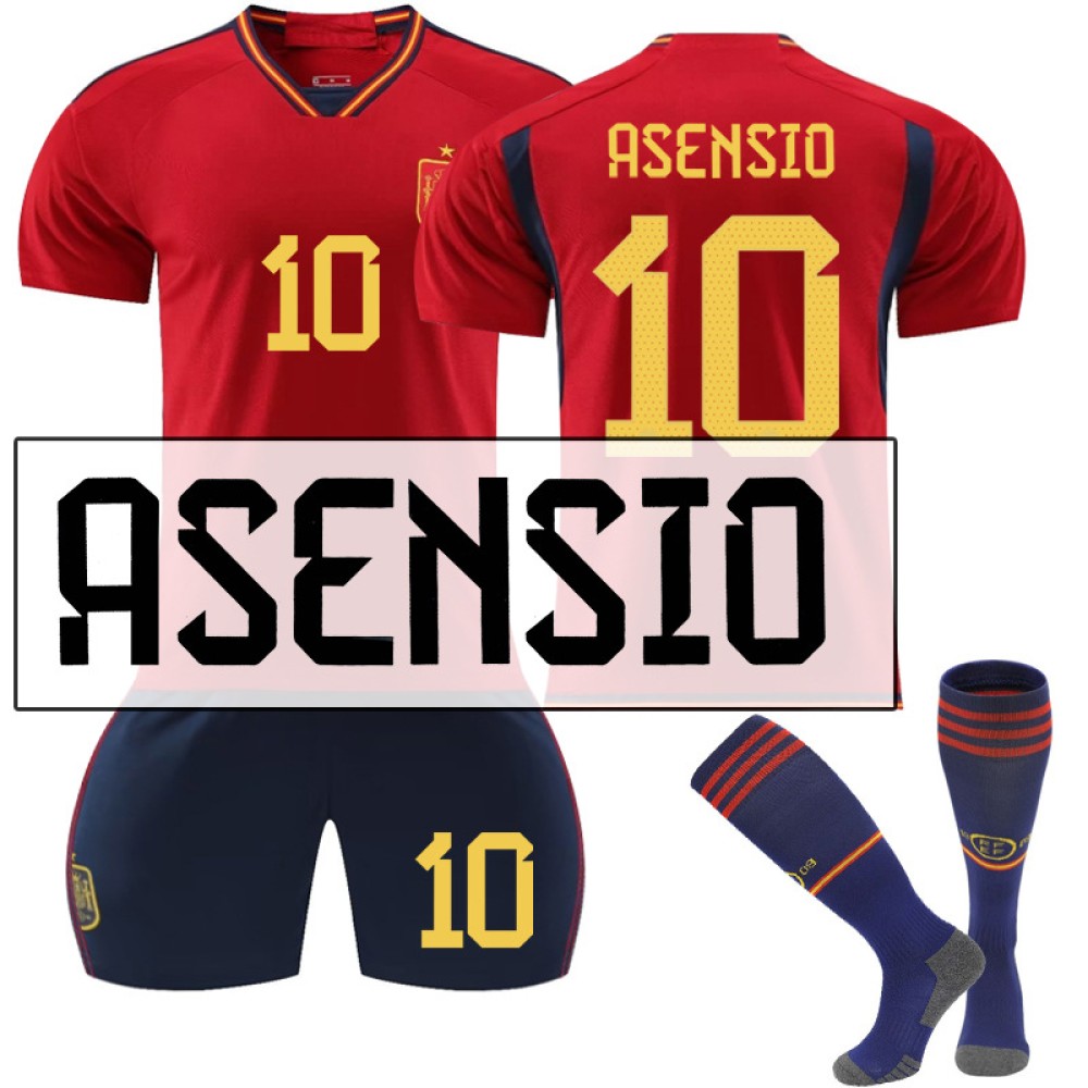 22/23 Spain Asensio N. 10 Home Field Kids Men Football Jersey Kits