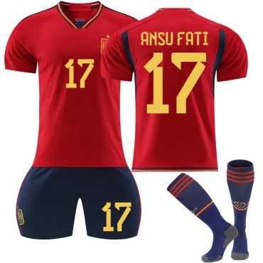 22/23 Spain Fati N. 17 Home Field Kids Men Football Jersey Kits