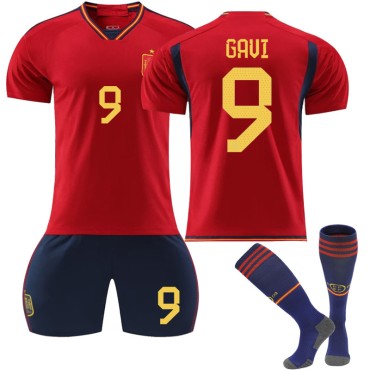 22/23 Spain Gavi N. 9 Home Field Kids Men Football Jersey Kits