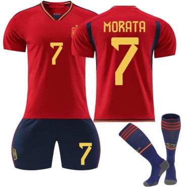 22/23 Spain Morata N. 7 Home Field Kids Men Football Jersey Kits