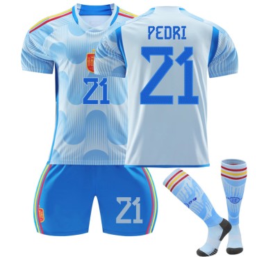 22/23 Spain Pedri N. 21 Away Game Kids Men Football Jersey Kits