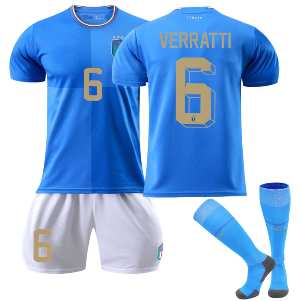 22/23 Italy Verratti N. 6 Home Field Kids Men Football Jersey Kits