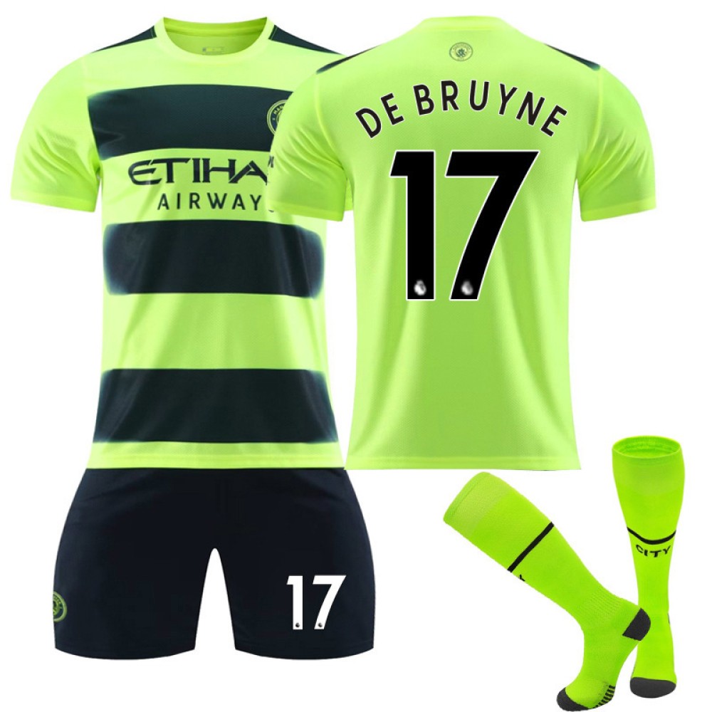 22/23 Manchester City DE Bruyne N. 17 2nd Away Game Kids Men Football Jersey Kits