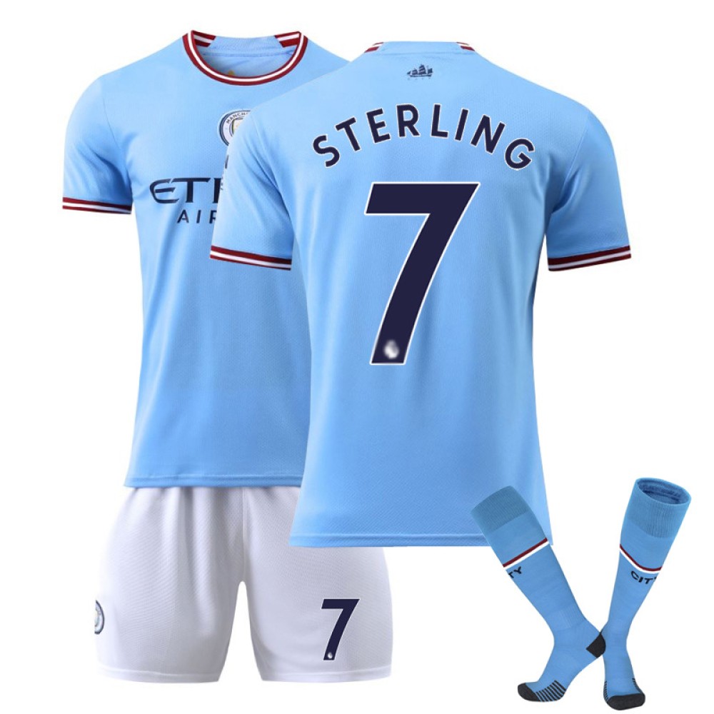 22/23 Manchester City Sterling N. 7 Home Field Kids Men Football Jersey Kits