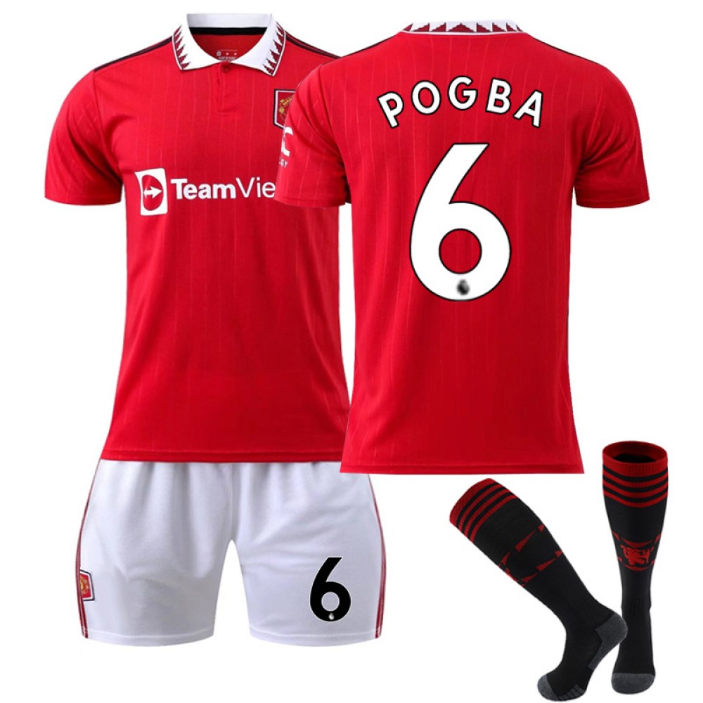 22/23 Manchester United Pogba N. 6 Home Field Kids Men Football Jersey Kits