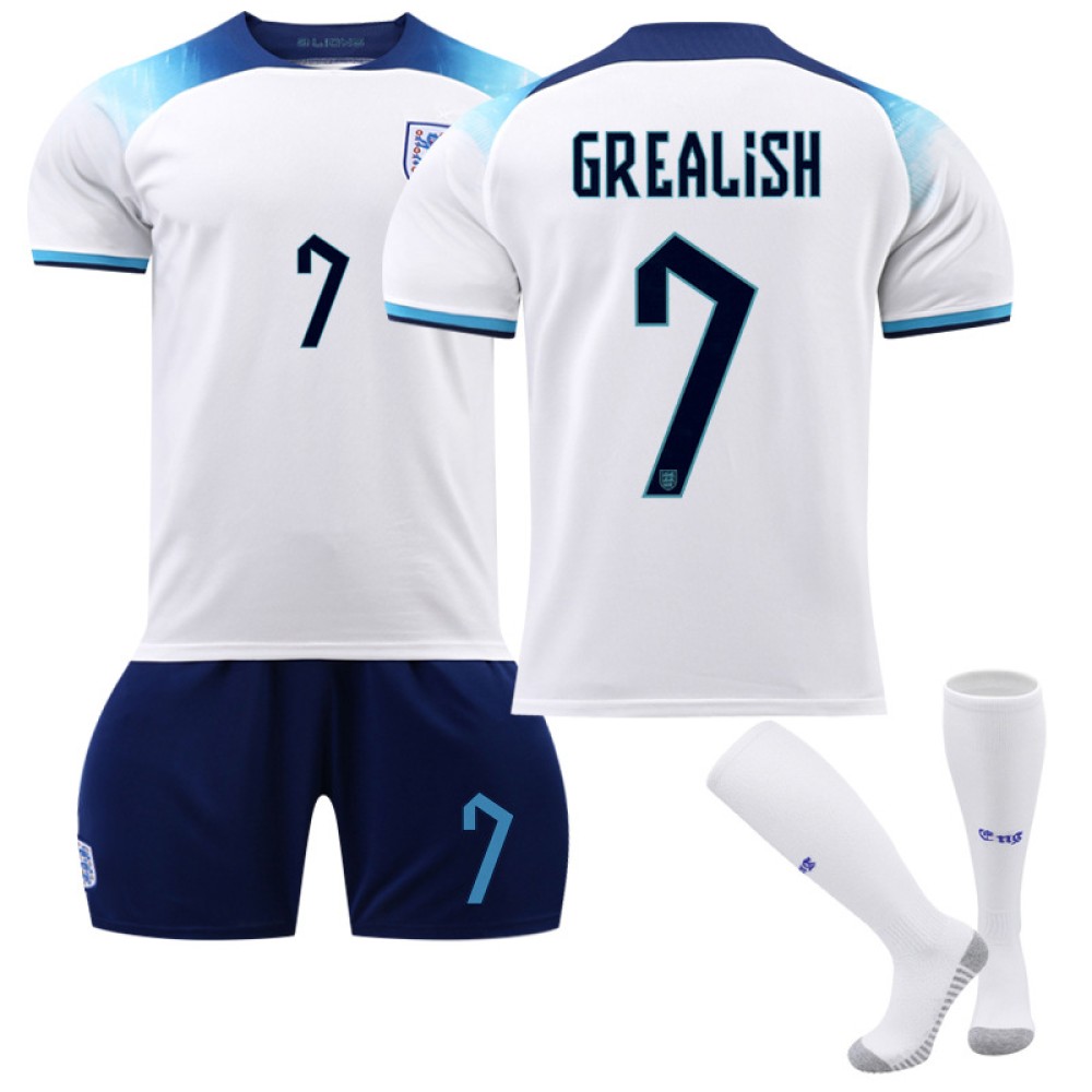 22/23 England Grealish N. 7 Home Field Kids Men Football Jersey Kits