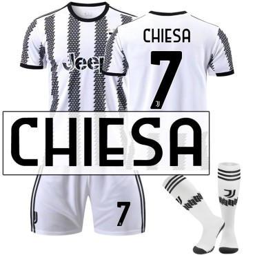 22/23 Juventus Chiesa N. 7 Home Field Kids Men Football Jersey Kits